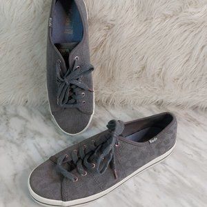 Keds Women's Grey with Rose Gold Thread-Lace Running Shoes Sneaker US 8.5